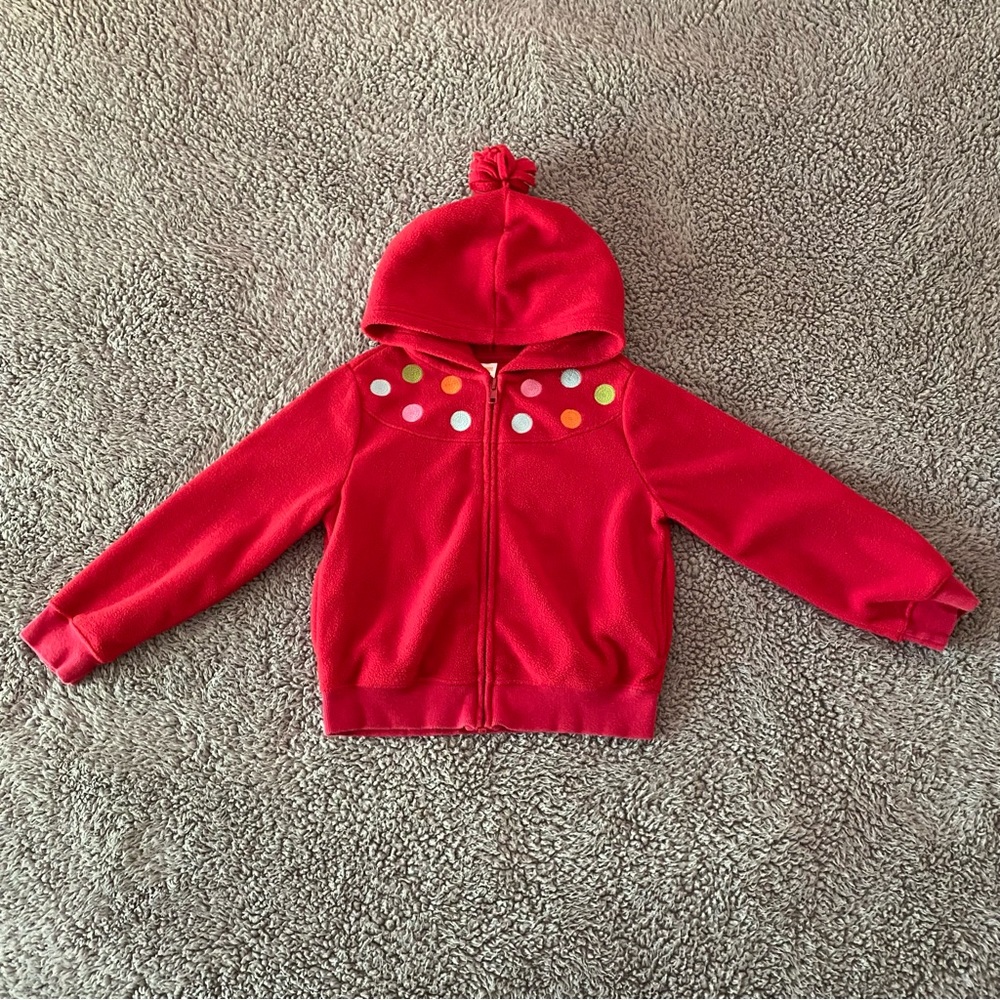 Girls Gymboree Zip Hoodie Fleece Red Polka Dots Size Small 5-6